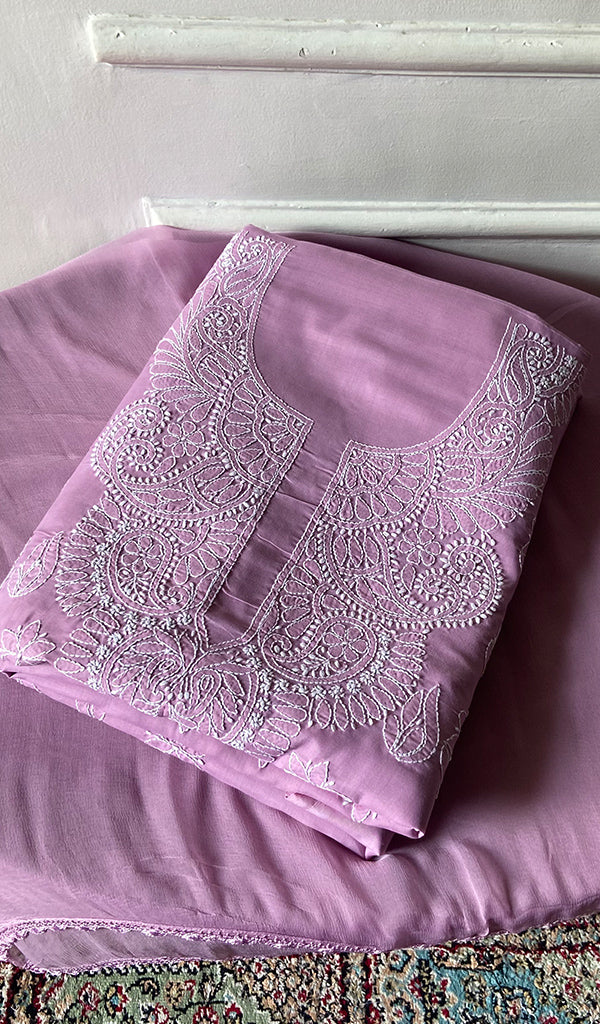 Women's Lakhnavi Handcrafted Cotton Unstitched Chikankari Suit Material - HONC0360779