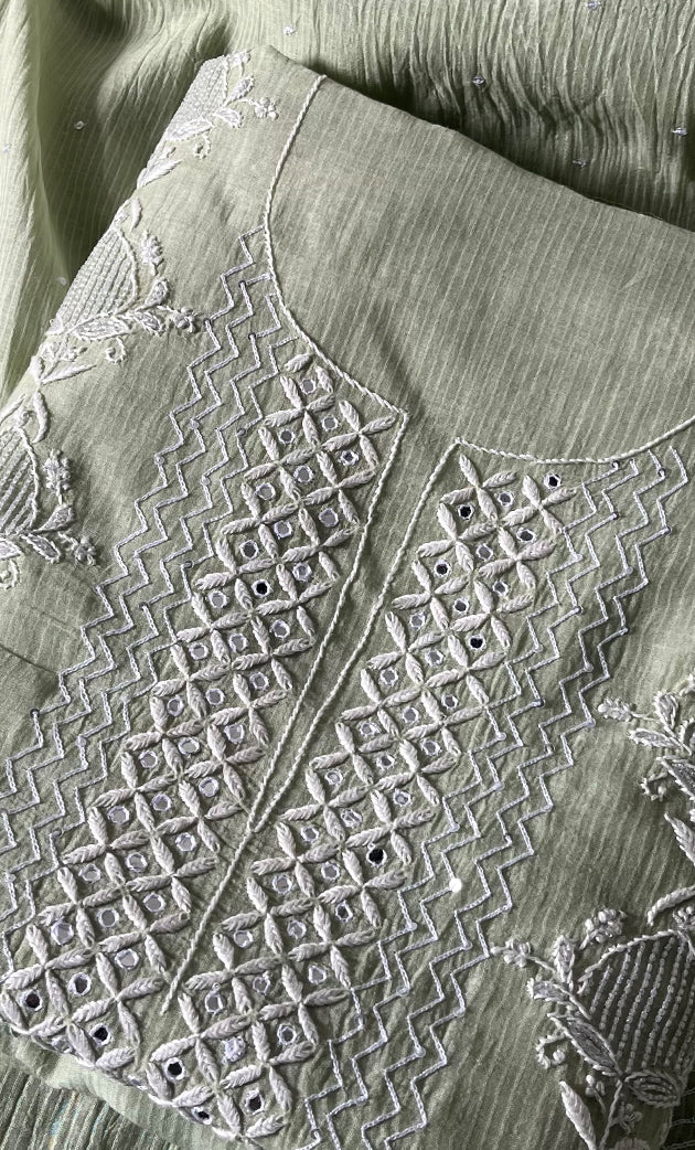 Women's Lakhnavi Handcrafted Maheshwari Mul Chanderi UnStitched Kurta And Dupatta Set - HONC0301247