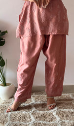 Load image into Gallery viewer, Amreena Women's Lakhnavi Handcrafted Chanderi Silk Chikankari Top And Pant Set - HONC0373449