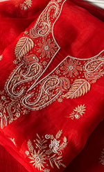 将图像加载到图库查看器中， Women's Lakhnavi Handcrafted Pure Organza Chikankari Unstitched Kurta And Dupatta Set- HONC0311711