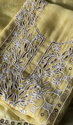 Load image into Gallery viewer, Women's Lakhnavi Handcrafted Pure Organza Chikankari Unstitched Kurta And Dupatta Set- HONC0314317