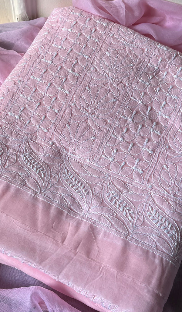 Women's Lakhnavi Handcrafted Unstitched Cotton Chikankari Suit Material - HONC0294088