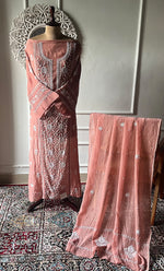 Load image into Gallery viewer, Women's Lakhnavi Handcrafted Mul Chanderi Semi - Stitched Anarkali And Dupatta Set - HONC0330159