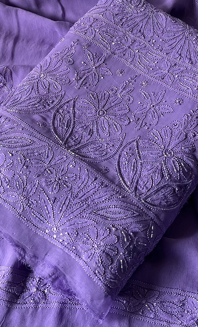 Women's Lucknowi Handcrafted Viscose Georgette Unstitched Chikankari Suit Material - HONC0325141