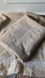 Load image into Gallery viewer, Women's Lakhnavi Handcrafted Unstitched Cotton Chikankari Kurta Dupatta Set - HONC0352437