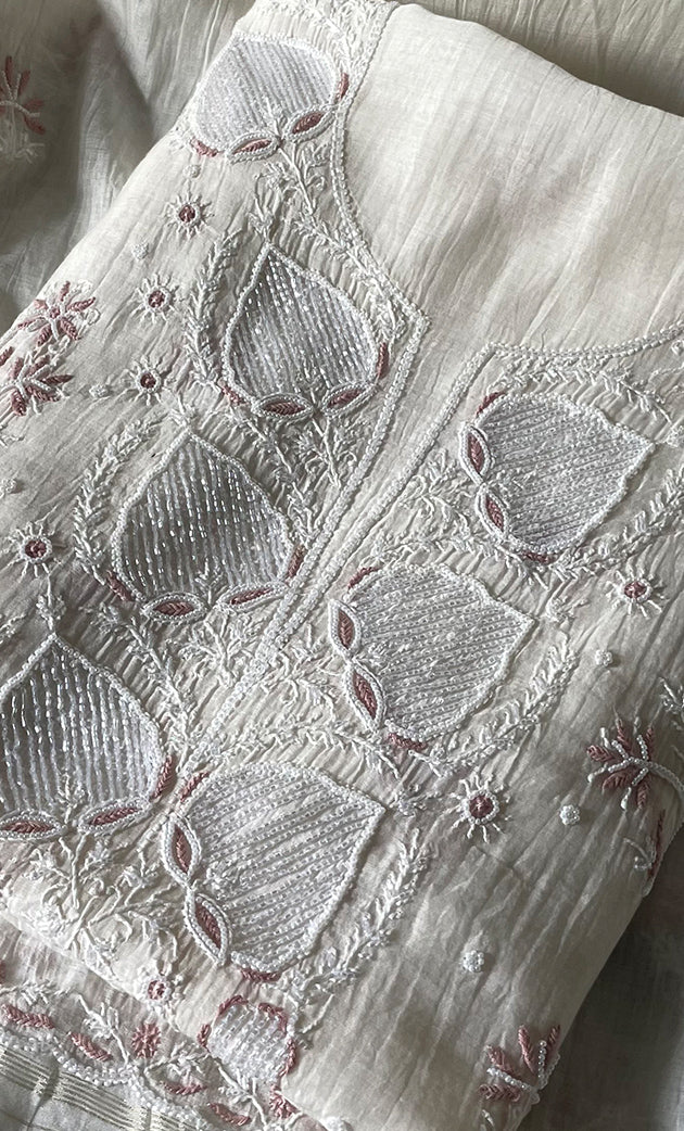 Women's Lakhnavi Handcrafted Unstitchd Mul Chanderi Kurta And Dupatta Set - HONC0319482