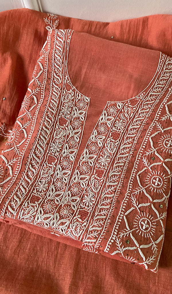 Women's Lakhnavi Handcrafted Mul Chanderi Kurta And Dupatta Set - HONC0199241