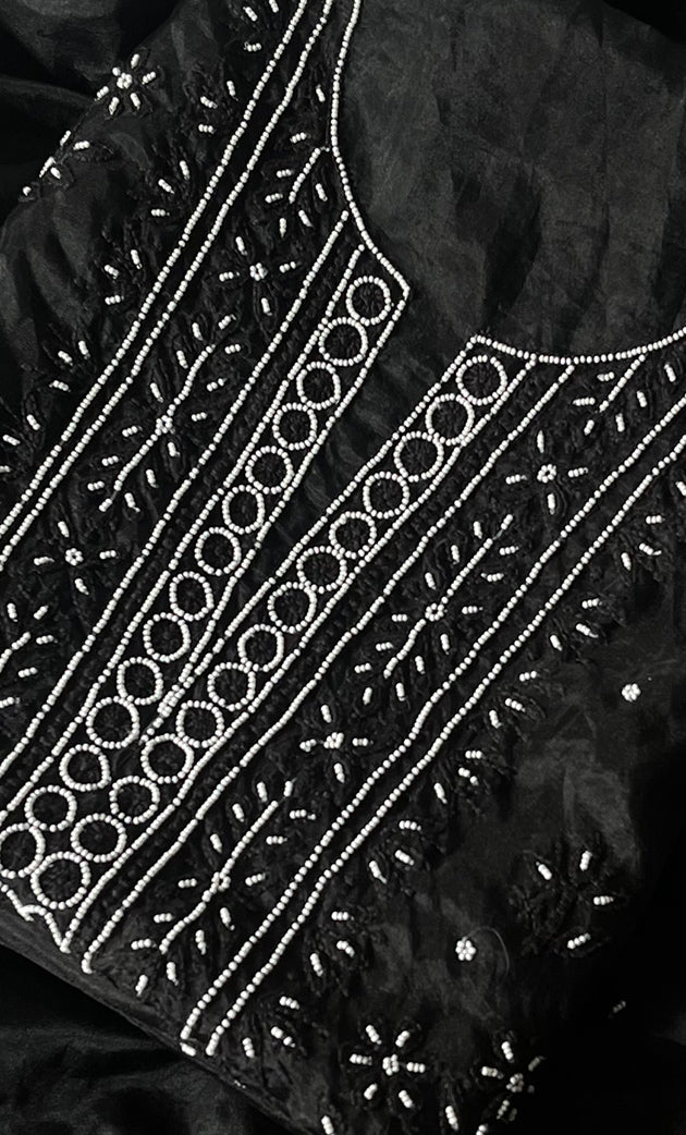 Women's Lakhnavi Handcrafted Organza Chikankari Unstitched Full Suit Material - HONC0271203