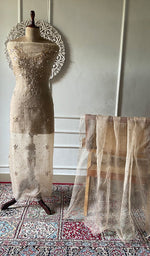 Load image into Gallery viewer, Women's Lakhnavi Handcrafted Pure Organza Chikankari Unstitched Kurta And Dupatta Set- HONC0366973