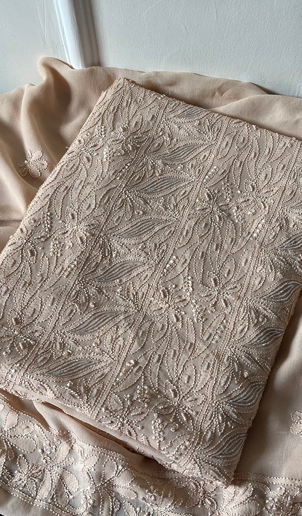 Women's Lakhnavi Handcrafted Viscose Georgette Chikankari Full Suit Material - HONC0267289