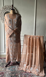 Load image into Gallery viewer, Women's Lakhnavi Handcrafted Mul Chanderi Semi - Stitched Anarkali And Dupatta Set - HONC0330160