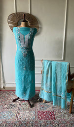 将图像加载到图库查看器中， Women's Lakhnavi Handcrafted Mul Chanderi Unstitched Chikankari Full Suit - HONC0362592