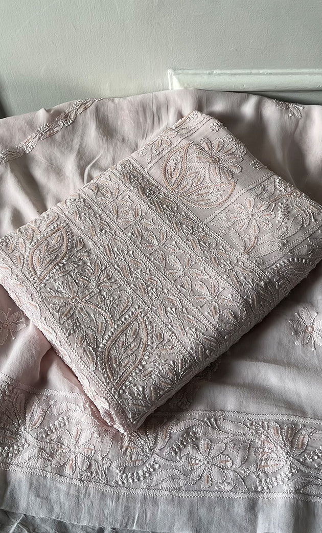 Women's Lucknowi Handcrafted Viscose Georgette Unstitched Chikankari Suit Material - HONC0325150