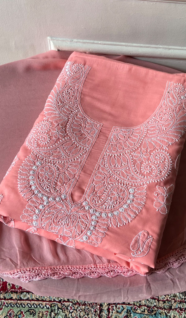 Women's Lakhnavi Handcrafted Cotton Unstitched Chikankari Suit Materia