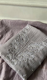将图像加载到图库查看器中， Women's Lakhnavi Handcrafted Mul Chanderi i Semi- stitched Kurta And Dupatta Set- HONC0362577