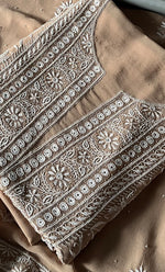 Load image into Gallery viewer, Women&#39;s Lakhnavi Handcrafted Pure Silk Georgette Chikankari Kurta And Dupatta Set - HONC0291000

