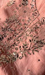 Load image into Gallery viewer, Women&#39;s Lakhnavi Handcrafted Unstitched Mul Chanderi Kurta And Dupatta Set - HONC0323632
