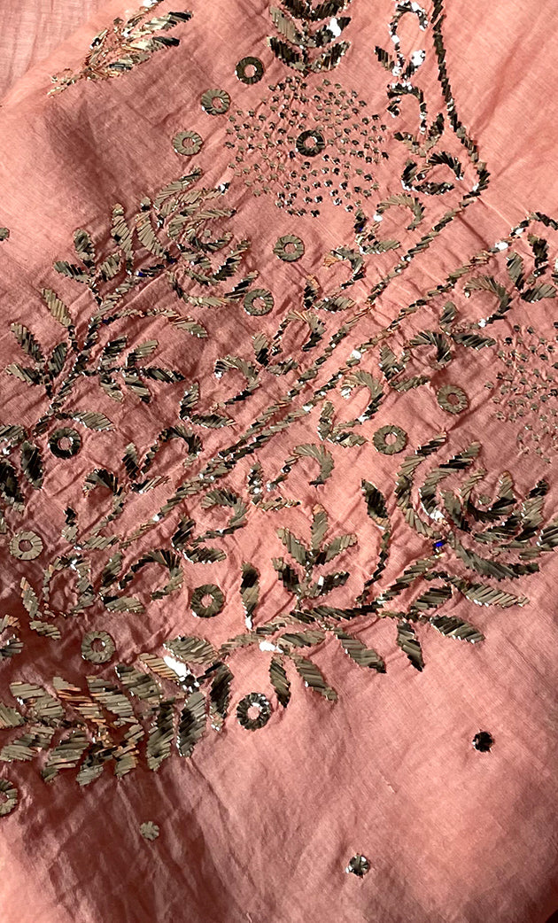 Women's Lakhnavi Handcrafted Unstitched Mul Chanderi Kurta And Dupatta Set - HONC0323632