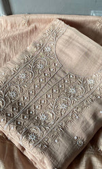 Load image into Gallery viewer, Women's Lakhnavi Handcrafted Mul Chanderi Unstitched Kurta And Dupatta Set- HONC0305207