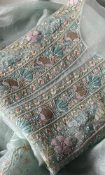 Load image into Gallery viewer, Women&#39;s Lakhnavi Handcrafted Pure Organza Chikankari Unstitched Kurta And Dupatta Set- HONC0323650
