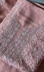 Load image into Gallery viewer, Women's Lakhnavi Handcrafted Munga Silk Unstitched Chikankari Kurta And Dupatta Set- HONC0267021