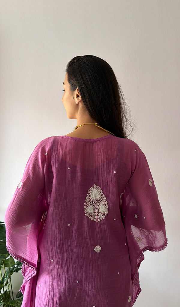 Women's Lucknowi Handcrafted Mul chanderi Chikankari Kaftan - HONC0334561