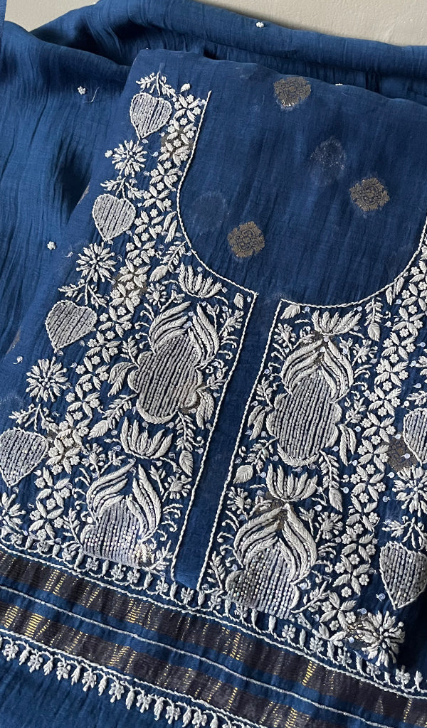 Women's Lakhnavi Handcrafted Mul Chanderi Unstitched Kurta And Dupatta Set - HONC0261781