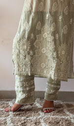 Load image into Gallery viewer, Women's Lucknowi Handcrafted Mul Chanderi Stitched Chikankari Kurta And Plazzo Set- HONC0378820