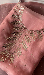 将图像加载到图库查看器中， Marifa Women's Lakhnavi Handcrafted Pure Organza Chikankari Unstitched Kurta And Dupatta Set- HONC0341366