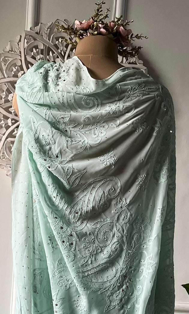 Women's Lakhnavi Handcrafted Viscose Georgette Chikankari Saree - HONC0317904