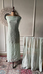 将图像加载到图库查看器中， Aavya Women's Lakhnavi Handcrafted Mul Chanderi Unstitched Kurta And Dupatta Set - HONC0348672