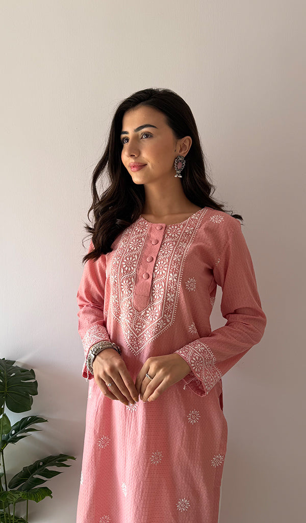 Prisha Women's Lakhnavi Handcrafted Cotton Chikankari Kurti - HONC0341089