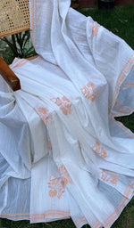 Load image into Gallery viewer, Women&#39;s Lakhnavi Handcrafted Chanderi silk Chikankari Saree - HONC0201160

