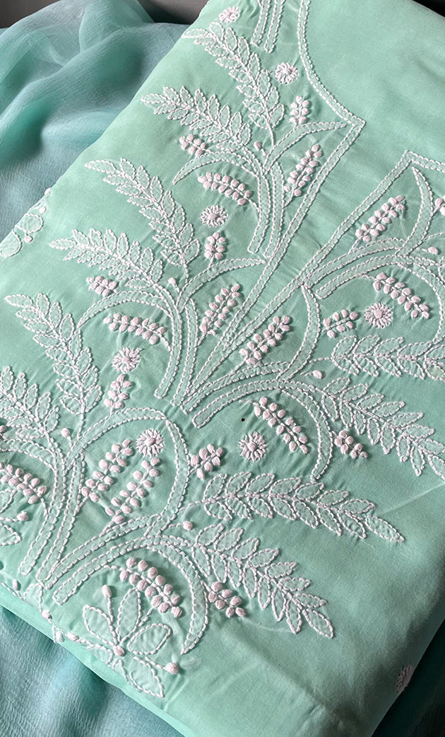 Women's Lakhnavi Handcrafted Unstitched Cotton Chikankari Suit Material - HONC0285011
