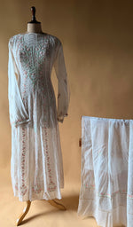 Load image into Gallery viewer, Women's Lakhnavi Handcrafted Mul Chanderi  Semi -Stitched Anarkali And Dupatta Set - HONC0380529