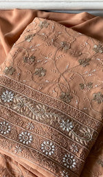 Load image into Gallery viewer, Women's Lakhnavi Handcrafted Pure Silk Georgette Chikankari Kurta And Dupatta Set - HONC0271654