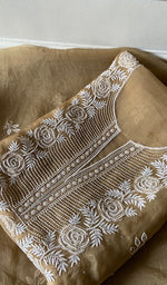 Load image into Gallery viewer, Women's Lakhnavi Handcrafted Pure Organza Chikankari Unstitched Kurta And Dupatta Set- HONC0346451