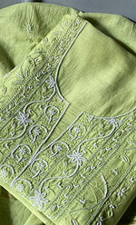 Load image into Gallery viewer, Baseema Women&#39;s Lucknowi Handcrafted Chanderi Silk Chikankari Full Suit Material - HONC0278001
