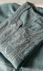 Load image into Gallery viewer, Izana Women's Lakhnavi Handcrafted Mul Chanderi Semi - stitched Chikankari Full Suit Material - HONC0333504