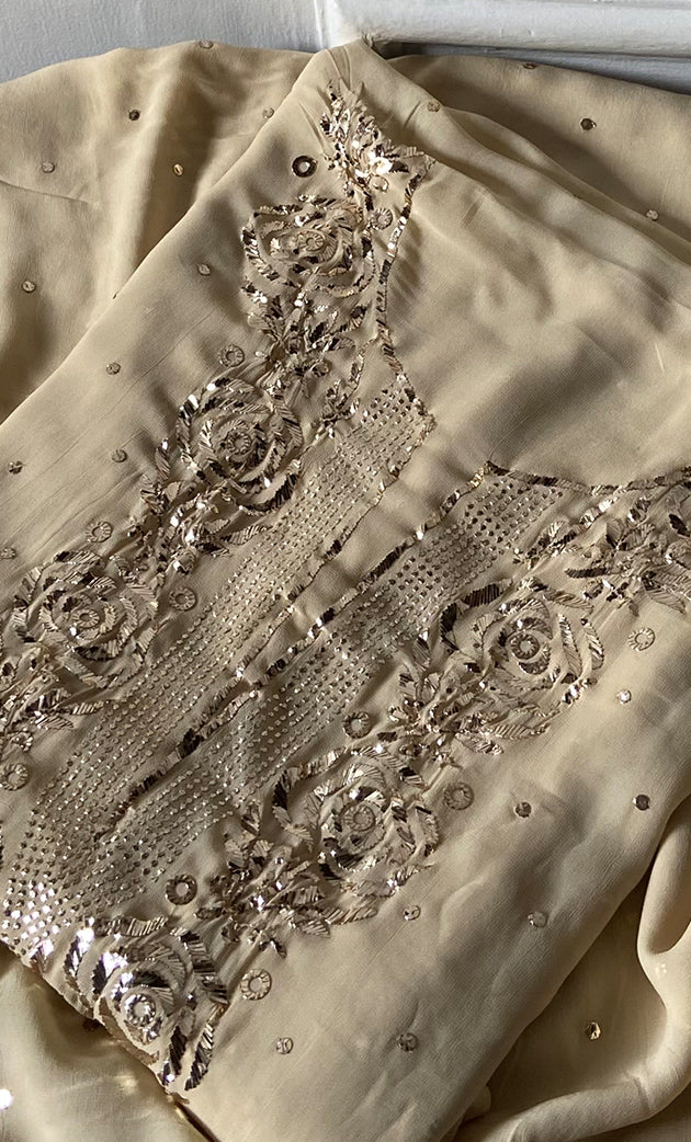 Women's Lucknowi Handcrafted Viscose Georgette Unstitched Chikankari Suit Material - HONC0338158