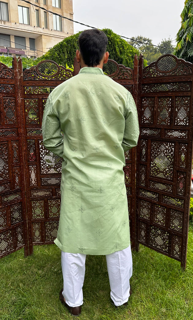 Men's Lucknowi Handcrafted Cotton Chikankari Kurta - HONC0298880