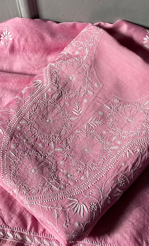 Women's Lakhnavi Handcrafted Munga Silk Chikankari Kurta And Dupatta Set- HONC0278049