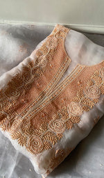 Load image into Gallery viewer, Rose Women's Lakhnavi Handcrafted Pure Organza Chikankari Unstitched Kurta And Dupatta Set- HONC0340809