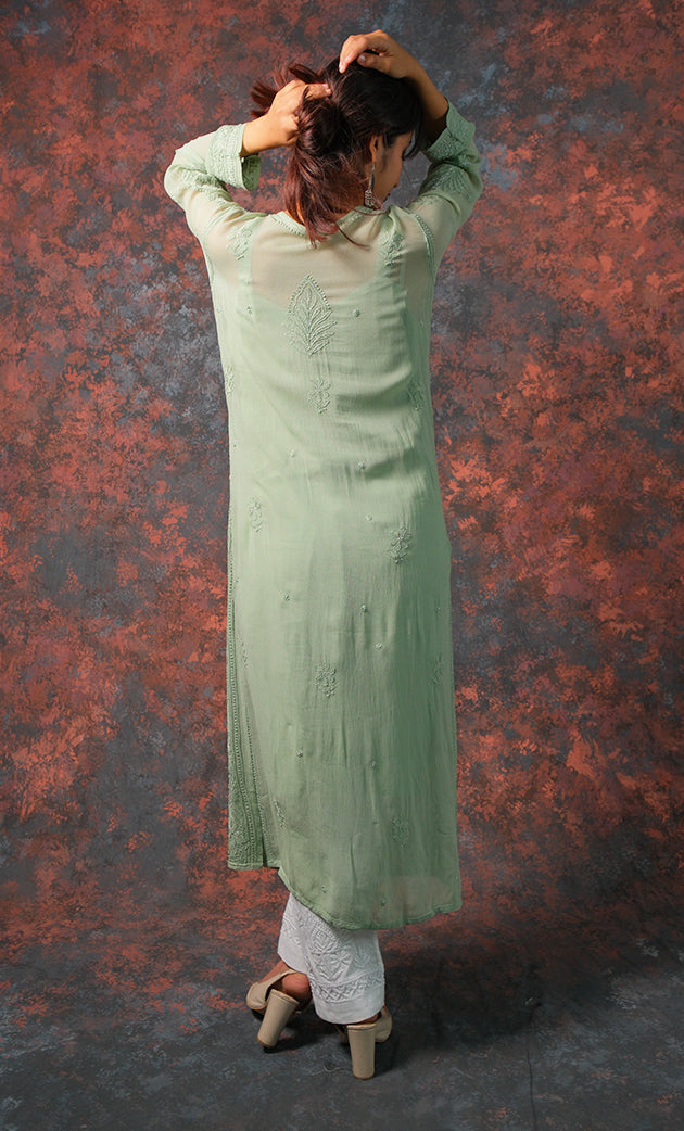 Fareeha Women's Lakhnavi Handcrafted Viscose Georgette Chikankari Kurti - HONC0318838