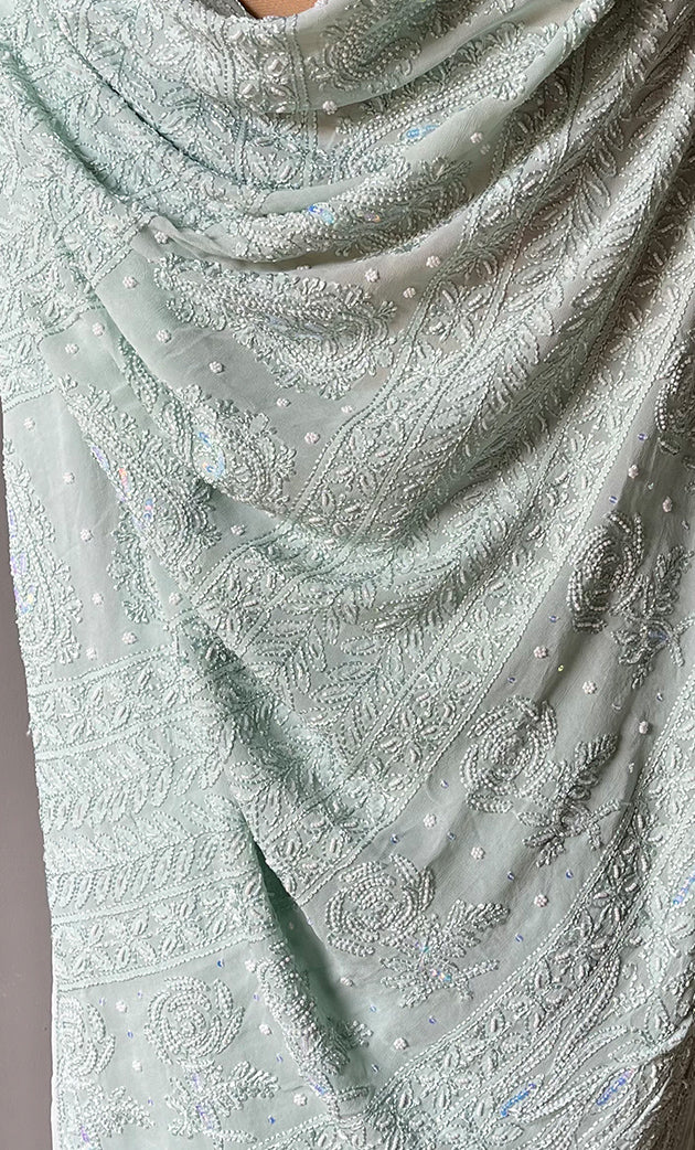 Women's Lakhnavi Handcrafted Viscose Georgette Chikankari Saree - HONC0290054