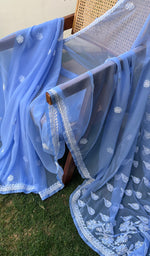 Load image into Gallery viewer, Women&#39;s Lakhnavi Handcrafted Faux-Georgette Chikankari Saree - HONC0188842
