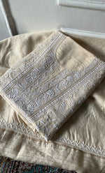 Load image into Gallery viewer, Women's Lakhnavi Handcrafted Unstitched Munga Silk Chikankari Kurta And Dupatta Set- HONC0275148