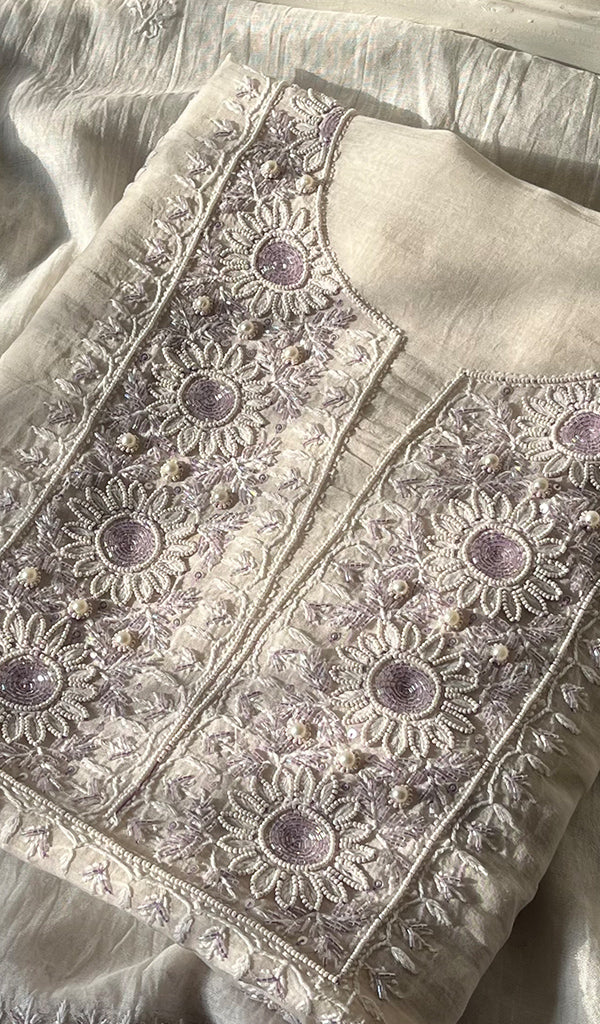 Irum Women's Lakhnavi Handcrafted Mul Chanderi Unstitched Kurta And Dupatta Set - HONC0297202