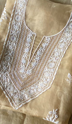 Load image into Gallery viewer, Women's Lakhnavi Handcrafted Pure Organza Chikankari Unstitched Kurta And Dupatta Set- HONC0368257