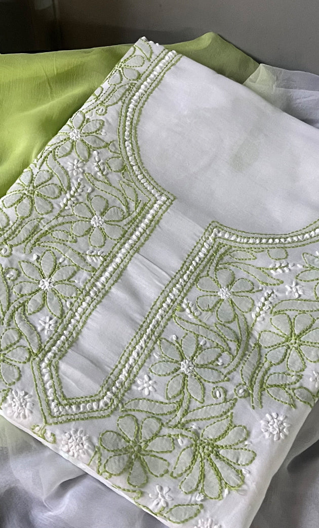Women's Lakhnavi Handcrafted Unstitched Cotton Chikankari Suit Material - HONC0301278